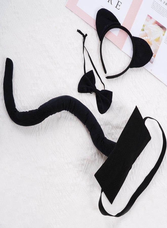obmwang 3 Pieces Black Cat Costume Cat Ears Headband Bowtie and Tail Set Fancy Animal Cosplay for Halloween Dress Up Party - Image 4